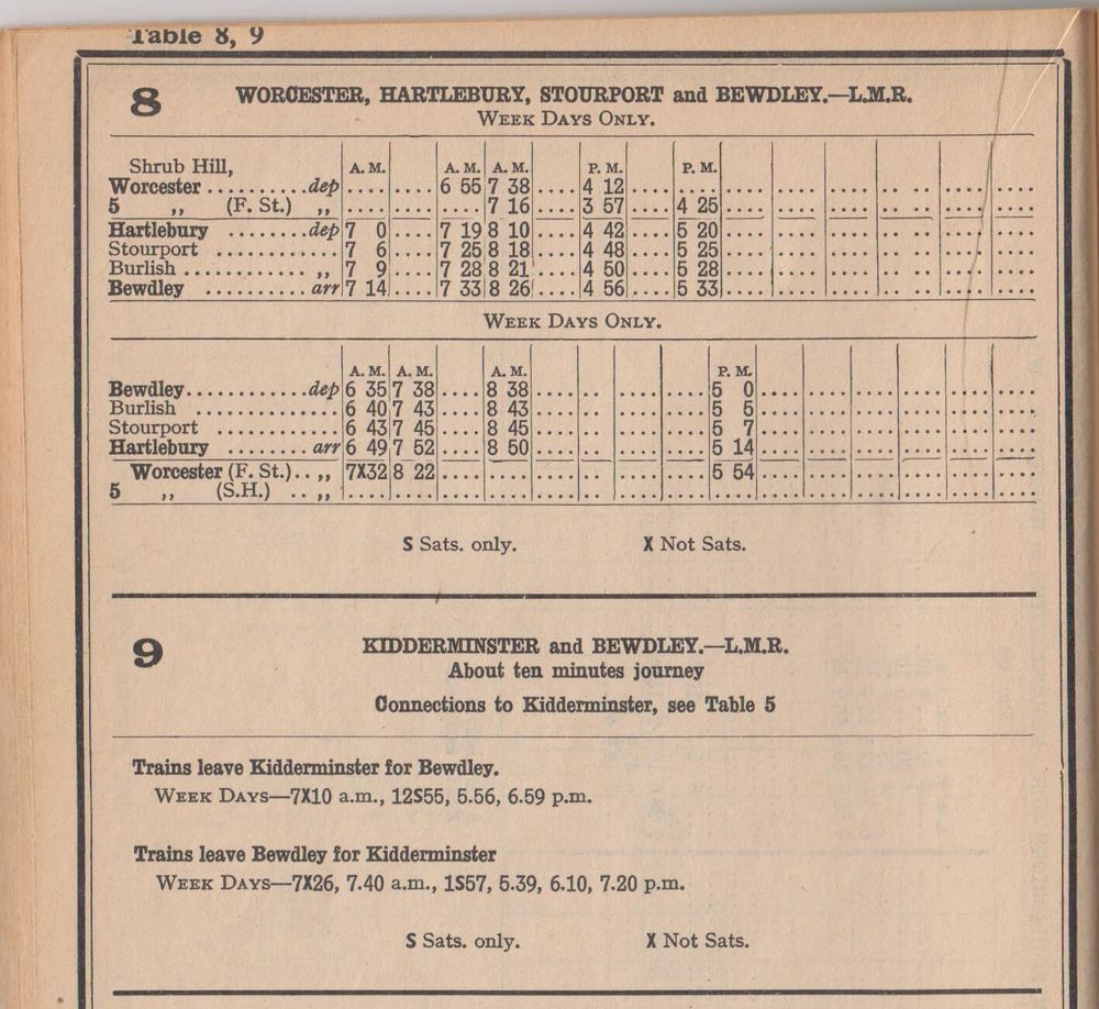 Timetable Kidderminster Bewdley and Hartlebury 1967.jpg